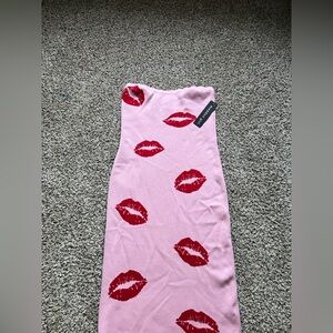 Madden Girl Pink Skirt with Red Lip Print valentine